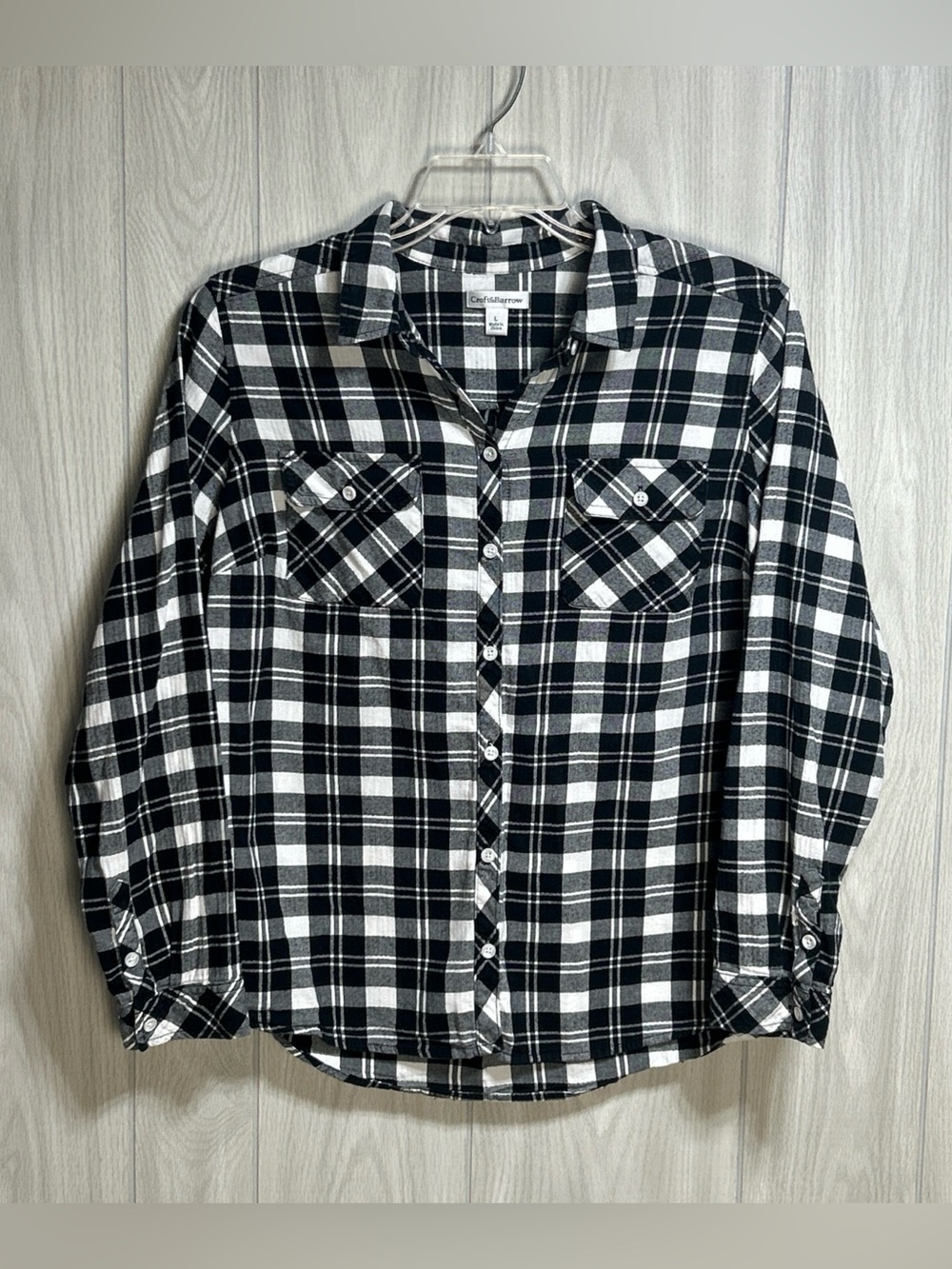 Croft & Barrow Black And White Long Sleeve Flannel Shirt Size Large